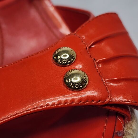 Louis Vuitton Red Patent Leather Espadrille Wedge Sandals Gold Hardware Size 40 - Picture 8 of 16